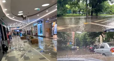 Potopul a făcut ravagii în București! S-a surpat acoperișul la mall Plaza, inundații în restul orașului