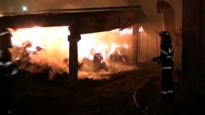 Incendiul de la o fermă din Buzău era nelichidat după 12 ore! Au ars zeci de animale şi sute de tone de furaje