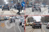 Bianca Drăguşanu nu ţine cont de regulile de circulaţie şi merge pe linia de tramvai.