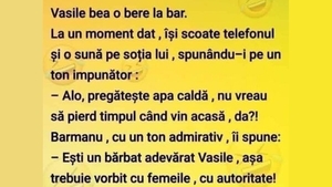 BANCUL ZILEI |  Vasile bea la bar. La un moment dat, își scoate telefonul și o sună pe soția
