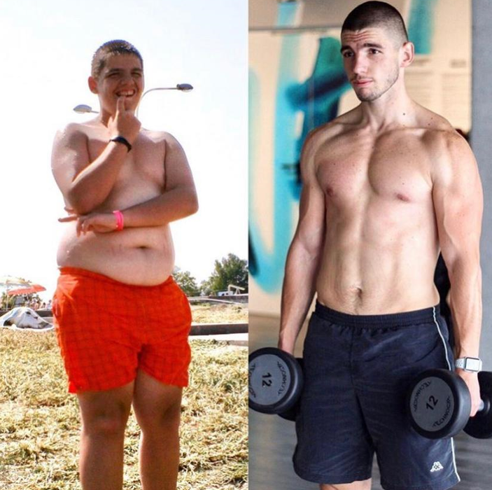 Vlad, înainte și după. A reușit să slăbească 33 de kilograme în 10 ani