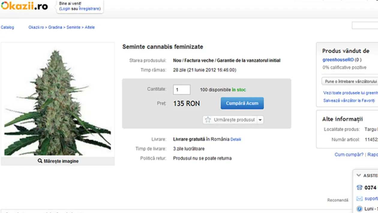 Inadmisibil! Pe un site de licitatii din Romania se vand seminte de canabis - Totul e pe fata si legal! Vezi ce poti sa-ti iei cu doar 135 de lei