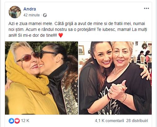 Andra, mesaj sfâșietor de ziua mamei sale: “Câtă grijă a avut de mine si de frații mei….”. Elena Mihai a izbucnit în plâns