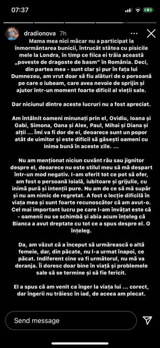 Mesajul postat de Daria pe Instagram  - part 2