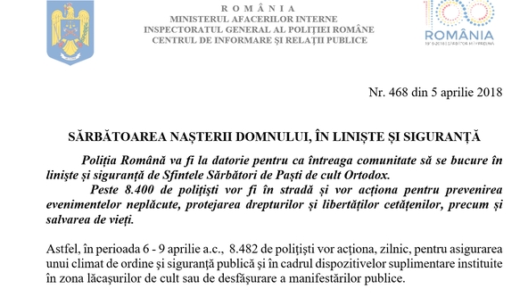 Poliția Română a confundat Crăciunul cu Paștele! Ce mesaj a transmis: „Sărbătoarea Naşterii Domnului, în linişte şi siguranţă”