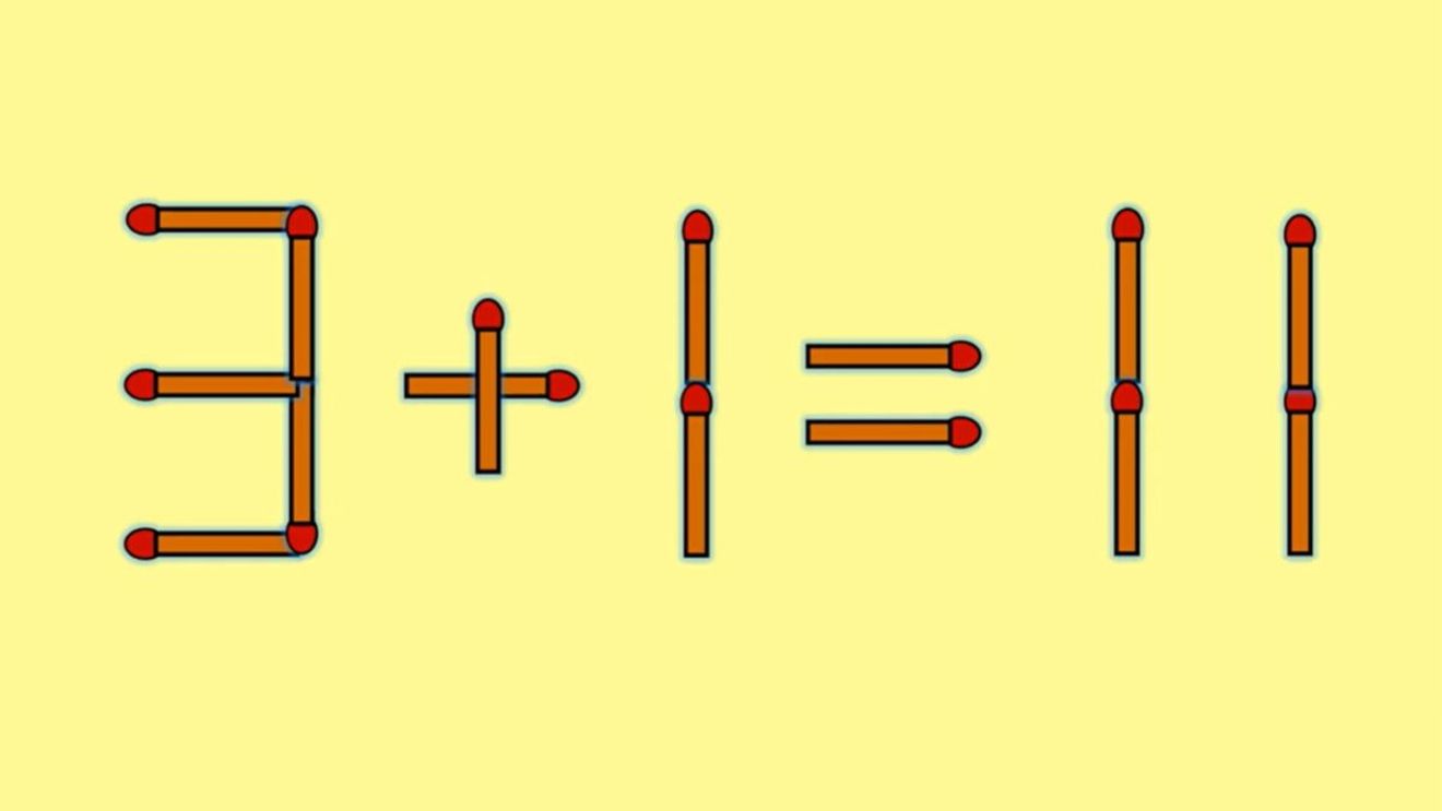 Test IQ cu chibrituri | Mutați un singur băț, pentru a corecta 3 + 1 = 11