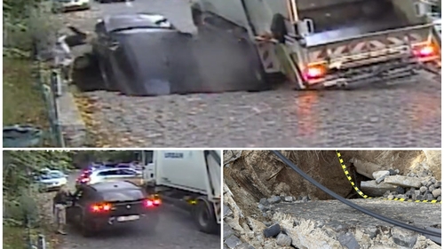Moment șocant după ce asfaltul s-a surpat brusc în București. O mașină și un copil, ”înghițiți”! VIDEO