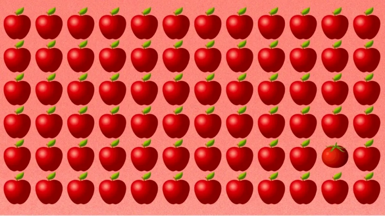 TEST IQ | Doar 3% reușesc: Găsiți roșia ascunsă printre merele din imagine, în cel mult 6 secunde!