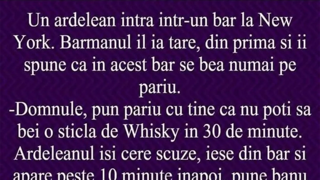 BANCUL ZILEI | Un ardelean intră într-un bar din New York