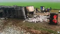 Puii congelaţi din TIR-ul ars pe A2, încărcaţi într-o căruţă de localnici şi duşi acasă