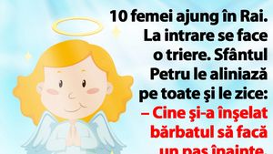 BANC | 10 femei ajung în Rai. La intrare se face o triere: "Cine şi-a înşelat bărbatul să facă un pas înainte"