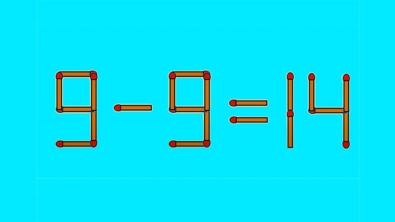 TEST IQ | Corectați 9 - 9 = 14, mutând un singur băț de chibrit