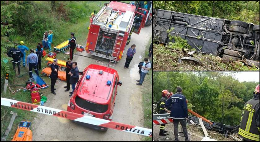 Un autocar plin cu turiști s-a răsturnat într-o prăpastie din Italia. Printre victime sunt și români. Bilanțul e înfiorător