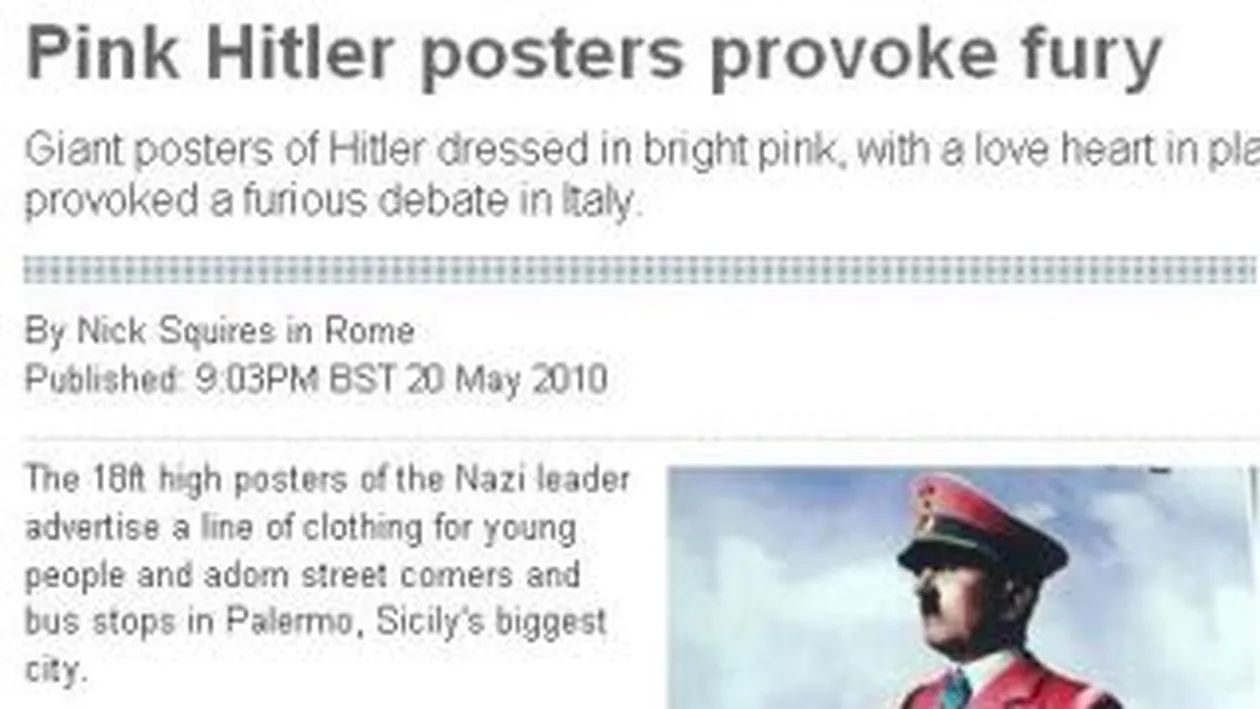 O reclama cu Hitler in uniforma roz i-a scandalizat pe locuitorii orasului Palermo