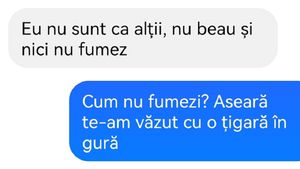 BANC | ”Eu nu beau, nu fumez. Cum nu fumezi? Aseară te-am văzut cu o tigară în mână”