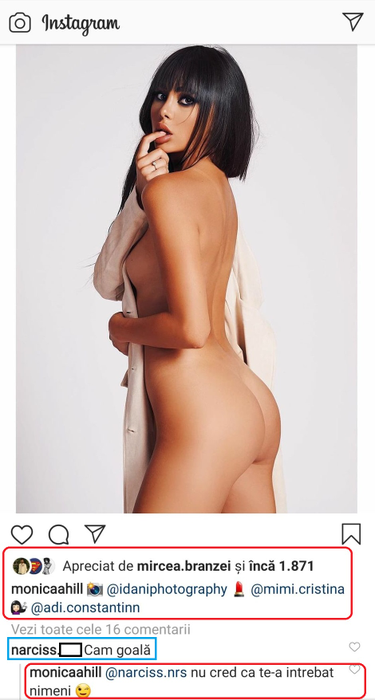 Monica Hill a pozat goală și a fost criticată de un bărbat © Instagram