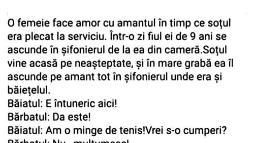 BANCUL ZILEI | Amantul și băiețelul nevestei infidele