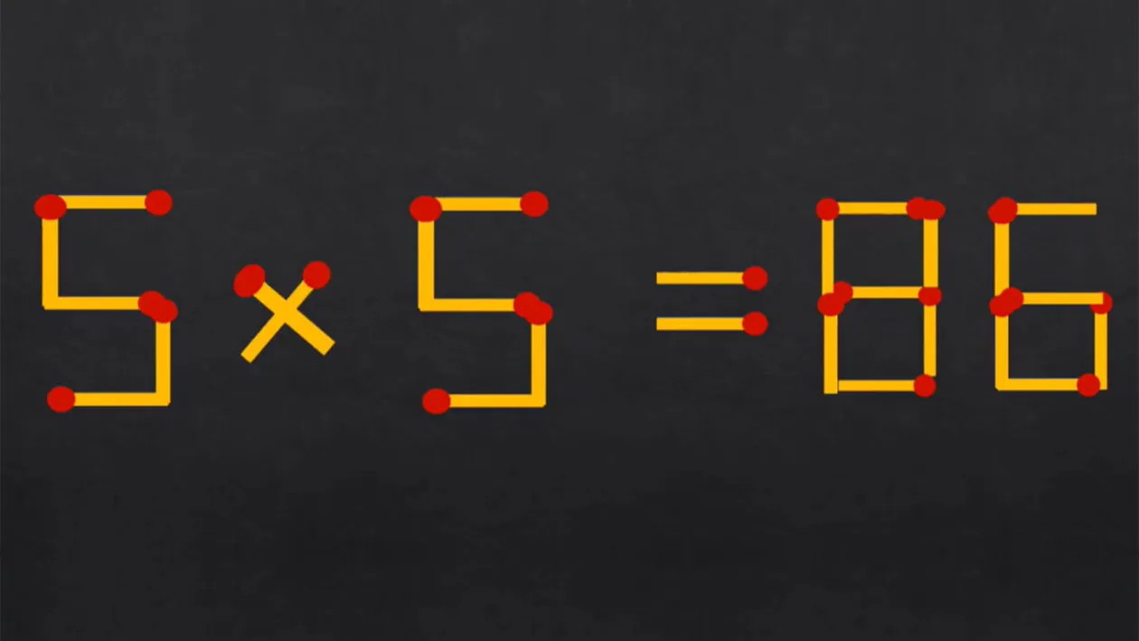 Test IQ exclusiv pentru genii | 5x5=86 este greșit. Pentru a corecta egalitatea, mutați 2 chibruturi