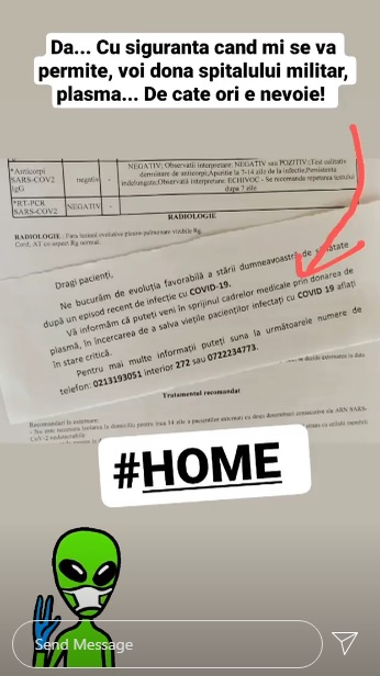 Alina Pușcaș a fost externată din spital: ”Când mi se va permite, voi dona Spitalului Militar plasmă”