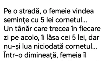 BANCUL ZILEI | Pe o stradă, o femeie vindea semințe cu 5 lei cornetul