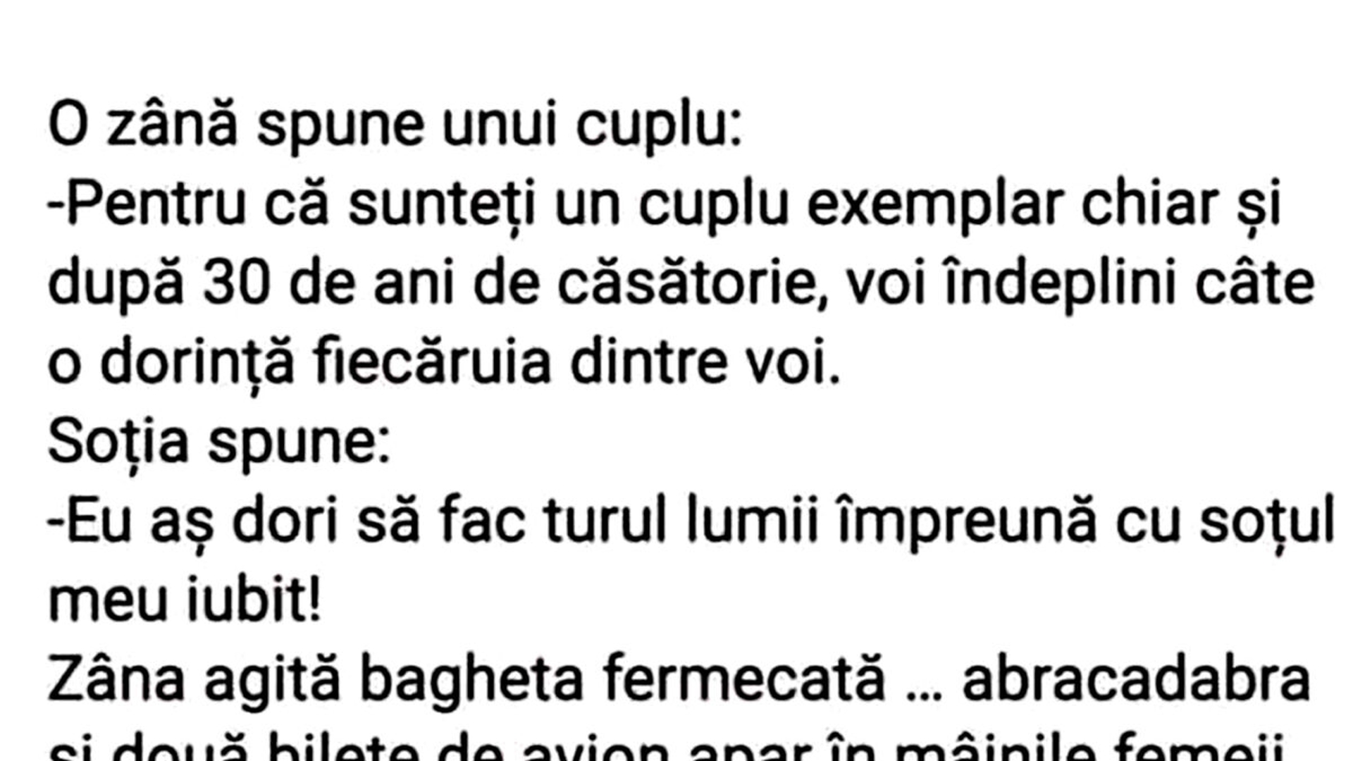 BANC | O zână spune unui cuplu: "Voi îndeplini o dorință fiecăruia dintre voi"
