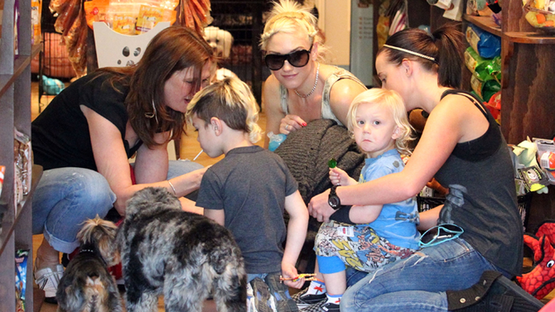 Gwen Stefani sI baietii ei s-au intins pe jos la pet shop
