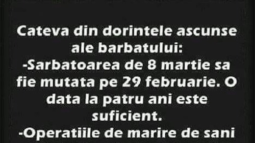 Bancul de weekend | Câteva dintre dorințele ascunse ale bărbaților