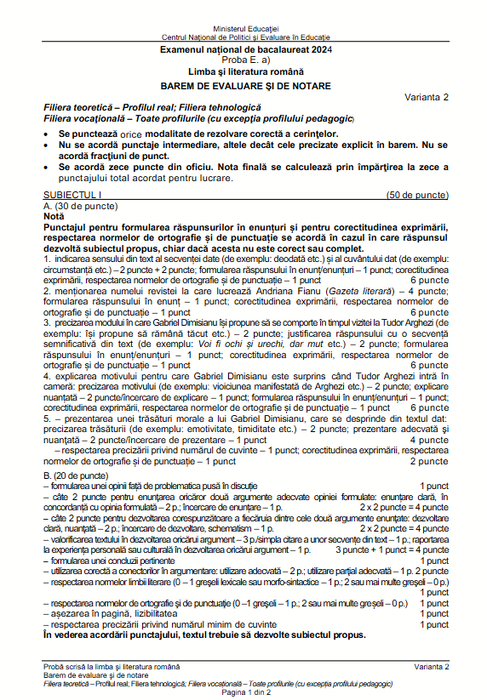 Baremul pentru profilul real/ Sursa foto: Scribd