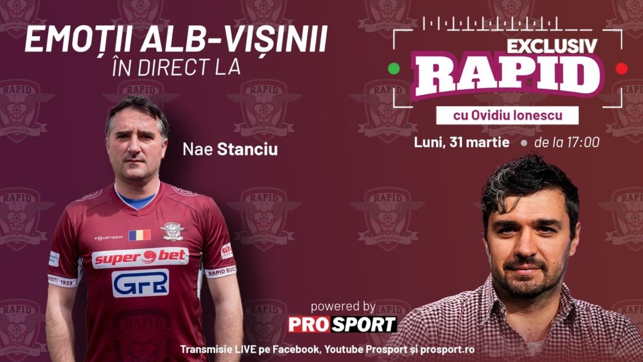 Legendarul Nae Stanciu este invitatul special de astăzi la "EXCLUSIV RAPID". Intrăm în direct cu voi de la ora 17:00 pe YouTube - ProSport