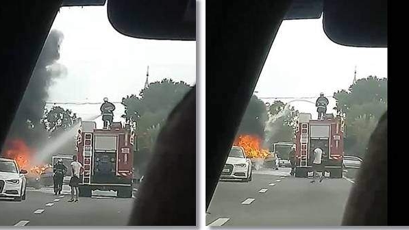 Un BMW a luat foc din senin în centrul Timișoarei!
