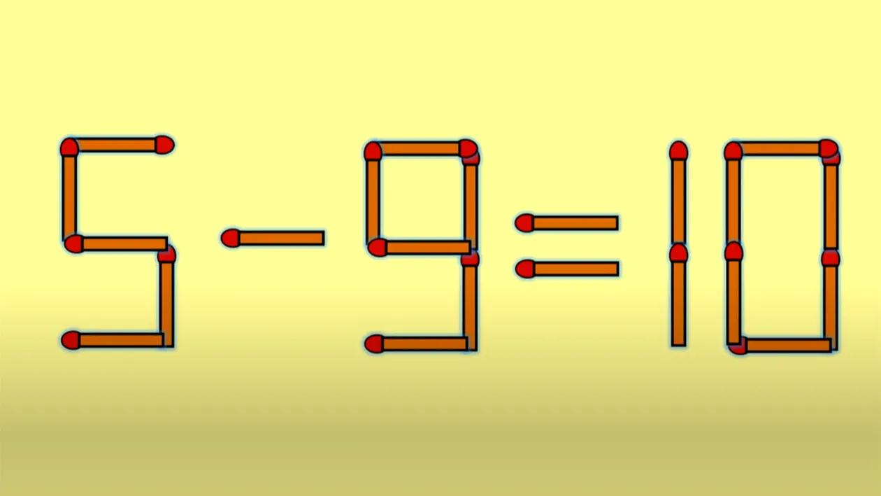 Test IQ cu chibrituri | Mutați un singur băț, pentru a corecta 5 - 9 = 10