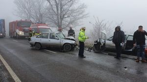 Accident în lanț pe DN 52, între Alexandria și Furculești. Trei mașini s-au făcut praf, doi oameni au fost răniți