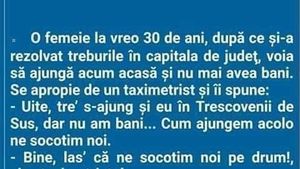 Bancul începutului de septembrie | Taximetristul și clienta din Trescovenii de Sus