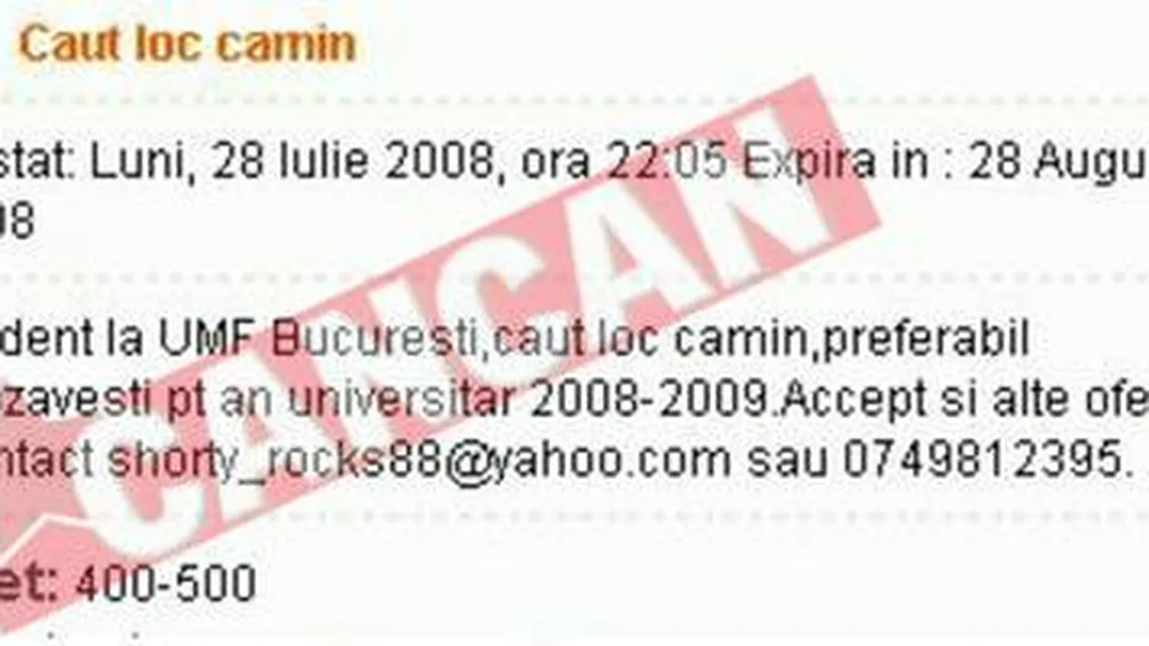 Studentii vor plati dublu locurile in camine la negru