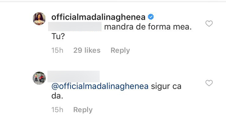 Mădălina Ghenea a răbufnit pe rețelele de socializare, după ce o prietenă virtuală i-a spus că are burtă