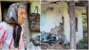 Povestea tristă a bunicii Rina, femeia care trăieşte fără curent şi cu tavanul picat la podea: “Am rămas fără copii, nu mai am nimic”