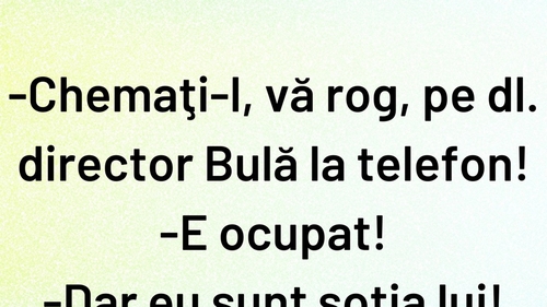 Bancul de sâmbătă | "Chemați-l, vă rog, pe dl. director Bulă la telefon!"
