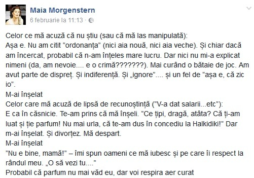 Maia Morgenstern şi-a exprimat public poziţia faţă de adoptarea OUG 13