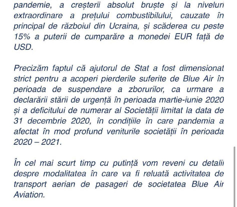 Anunțul făcut de compania Blue Air. Când se vor relua, de fapt, zborurile