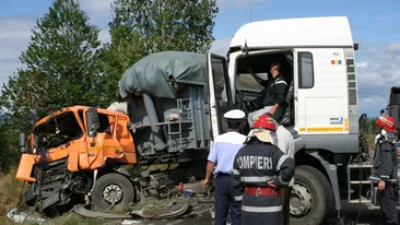 Doua tiruri s-au izbit frontal pe DN 2 E. Unul dintre soferi a murit