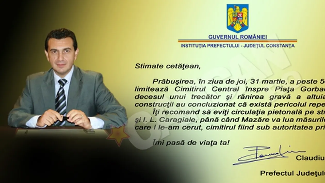 Prefetul Constantei a impartit flyere cu atentionari legate de cimitirul central, cu poza lui pe spate!