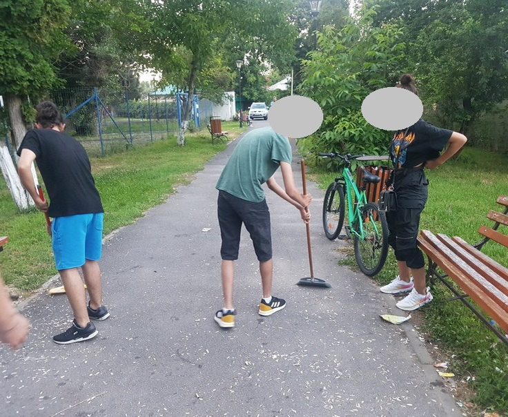 Ca să scape de amendă, tinerii au măturat cojile de semințe