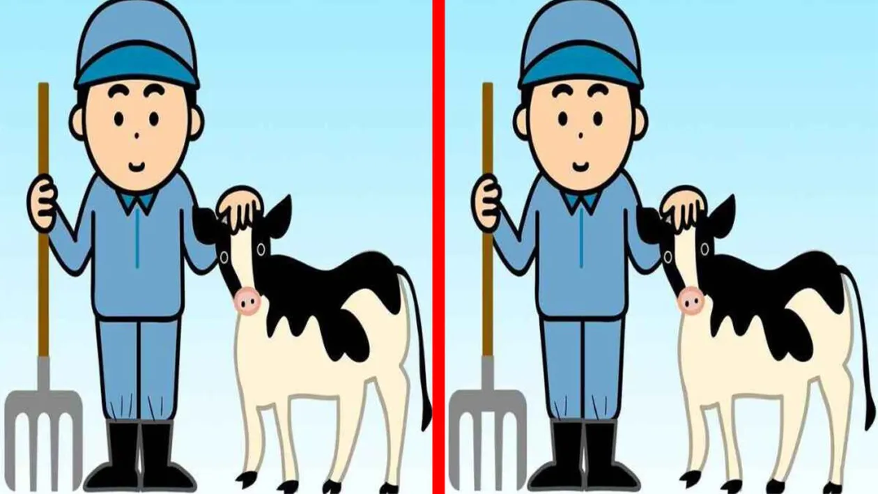 Test de logică | Identificați 3 diferențe între fermierii din cele două imagini!