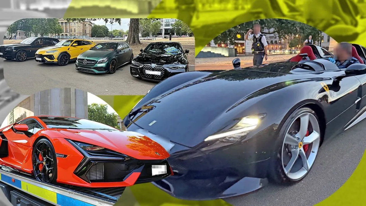 Ferrari Monza de 4,3 milioane de € și alți bolizi, confiscate de poliția din Londra pentru producerea de zgomot excesiv. Șoferii conduceau periculos
