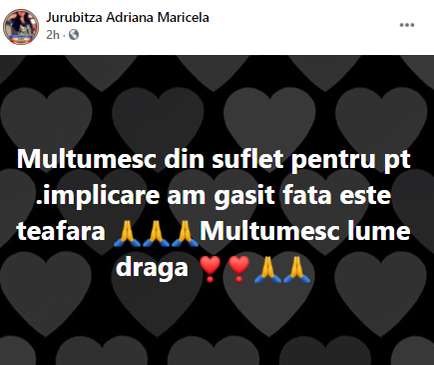 Mesajul postat de mama fetei după ce a găsit-o