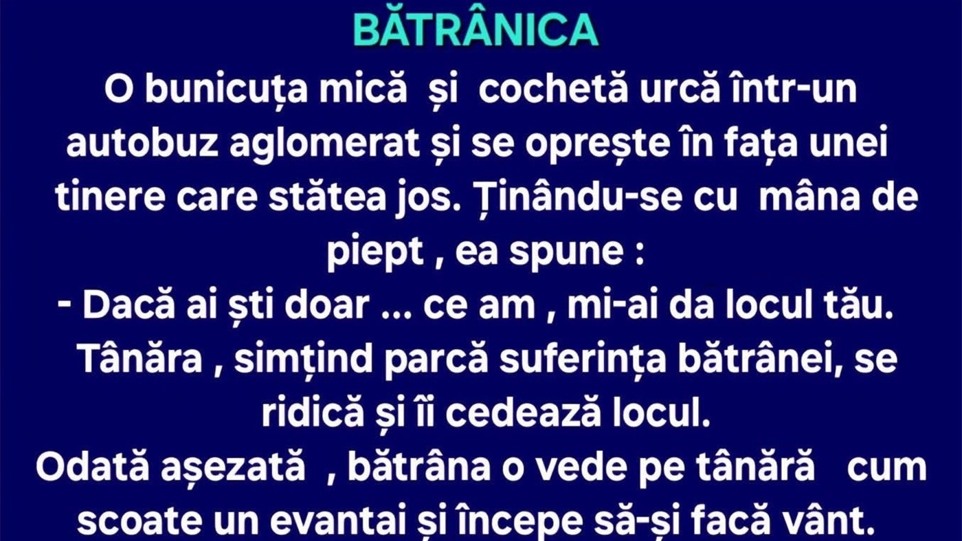 BANC | O bunicuță mică și cochetă intră într-un autobuz aglomerat