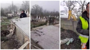 Scandal de zile mari într-un cimitir din Olt, după ce cavoul unei bătrâne a fost demolat. VIDEO