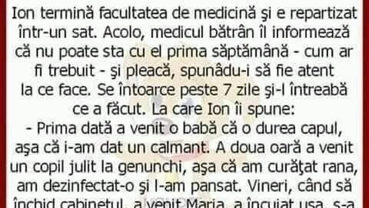 BANC | Vineri, când să închid cabinetul, a venit Maria. A încuiat ușa, s-a dezbrăcat și s-a întins pe masă, spunându-mi: Ioane...