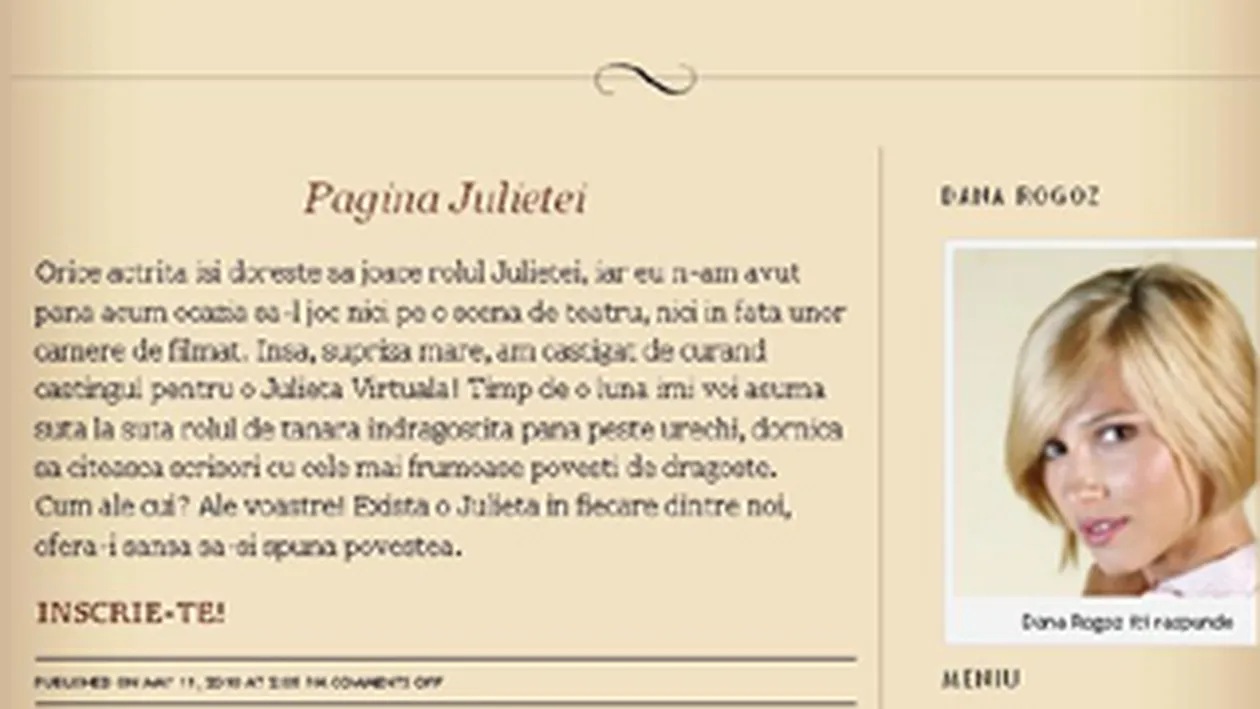Dana Rogoz asteapta scrisori de dragoste! Este Julieta pentru o luna!