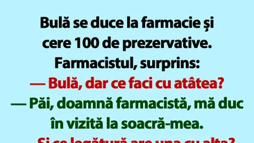 BANC | Bulă se duce la farmacie și cere 100 de prezervative